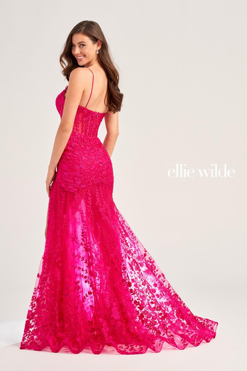 Ellie Wilde Illusion High-Low Prom Dress EW35005 - Image 3