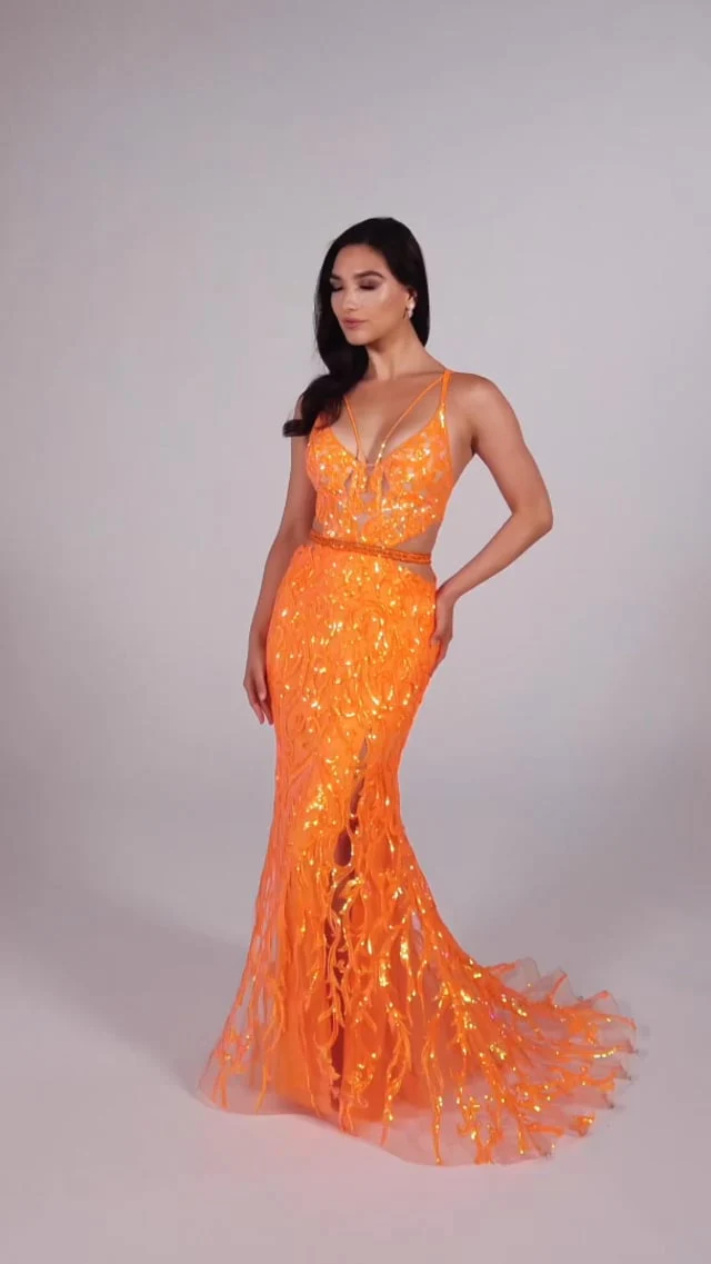 Ellie Wilde Long Lace-up Back Prom Dress EW35007