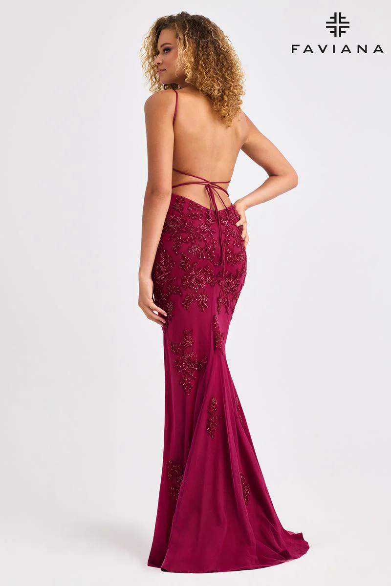 Faviana Beaded Lace Prom Dress 11428 - Image 2