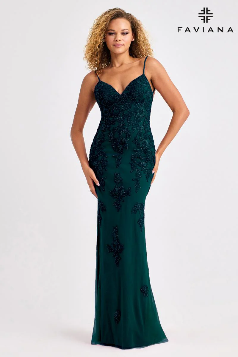 Faviana Beaded Lace Prom Dress 11428 - Image 3