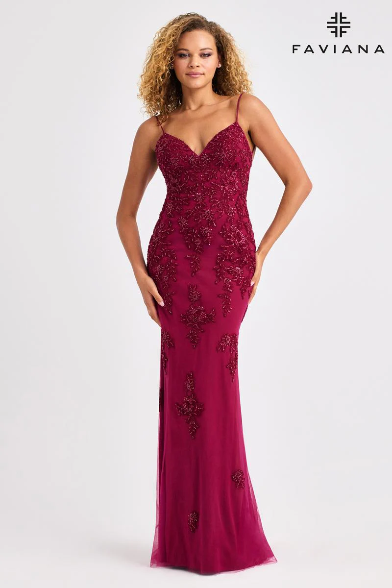 Faviana Beaded Lace Prom Dress 11428 - Image 4