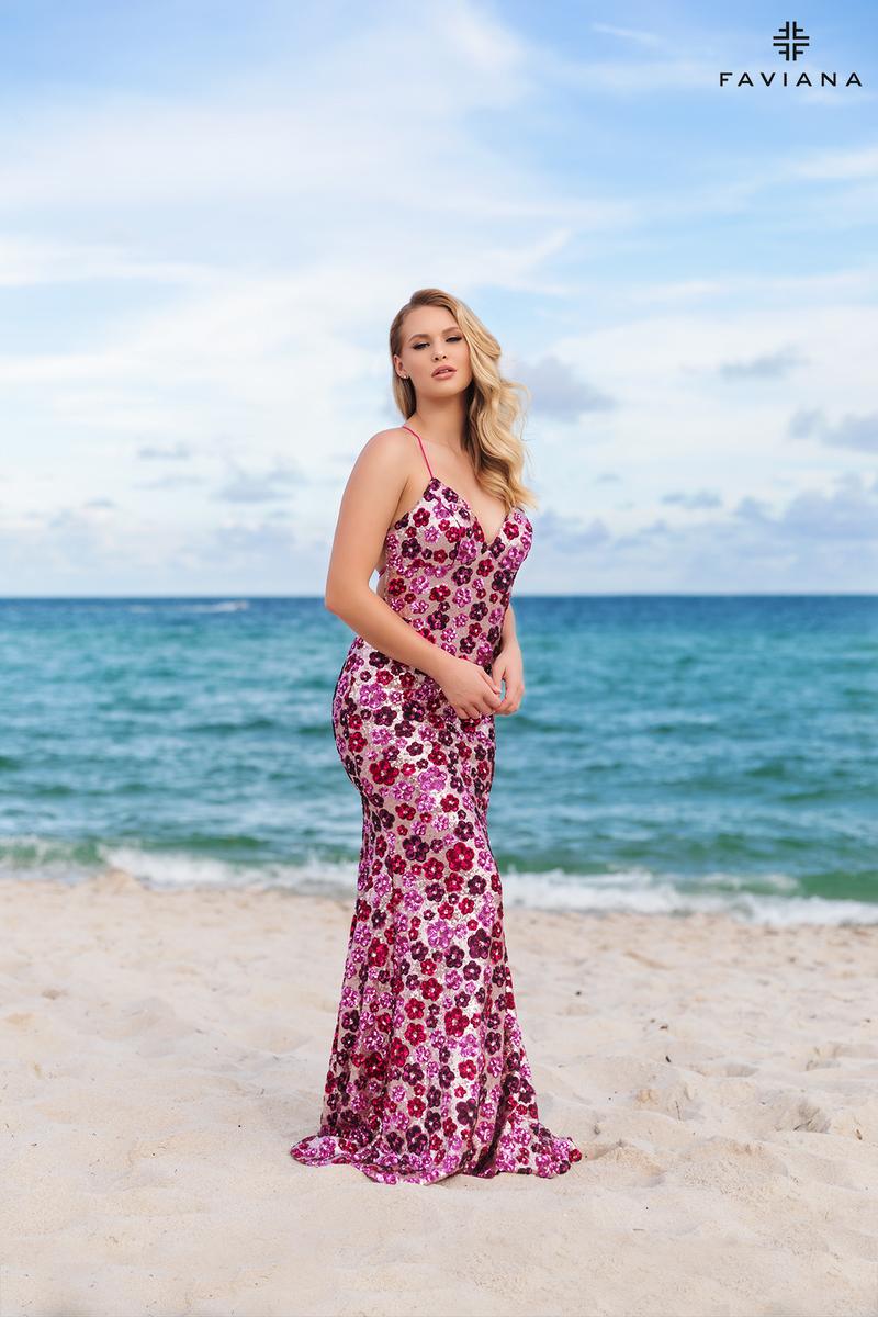 Faviana Floral Long Prom Dress 11000 - Image 25