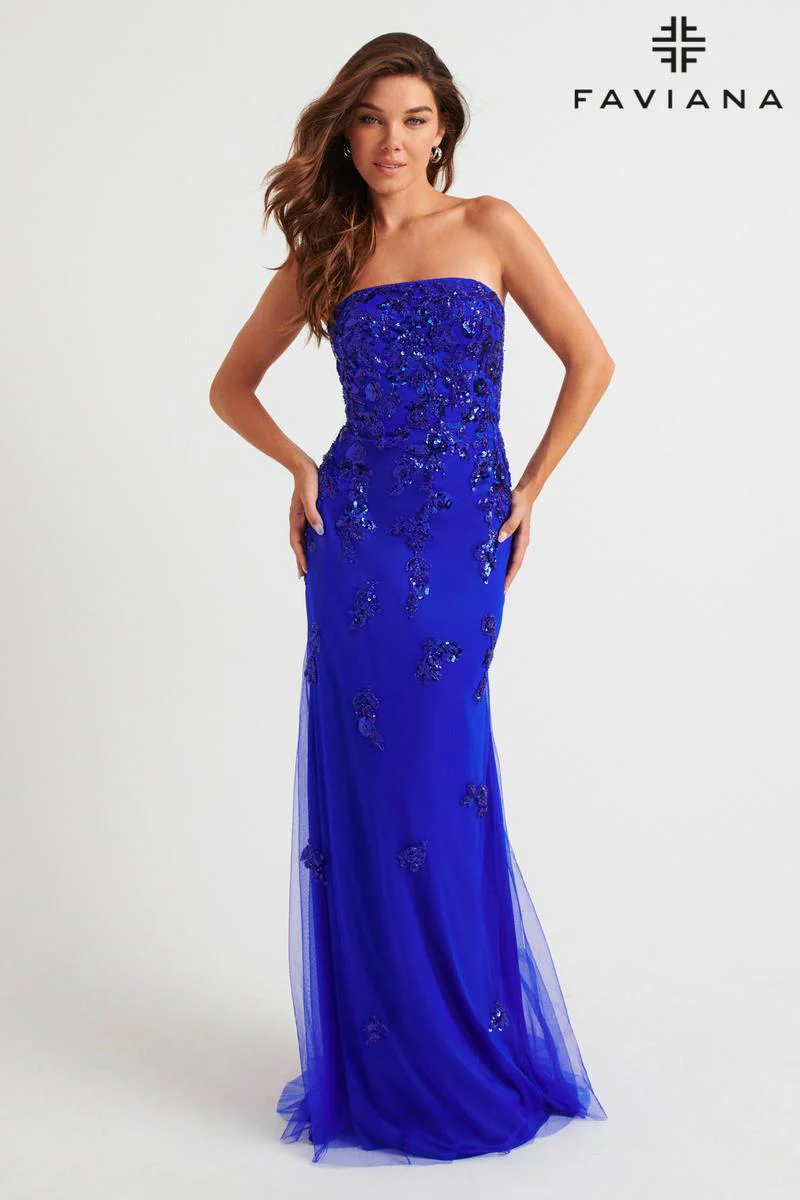 Faviana Strapless Lace Prom Dress 11004 - Image 10