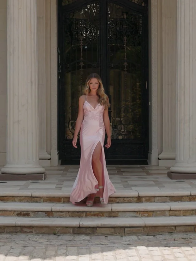 Faviana Satin Lace V-Neck Prom Dress 11010 - Image 19