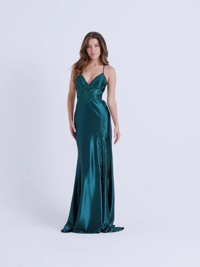 Faviana Satin Lace V-Neck Prom Dress 11010 - Image 21