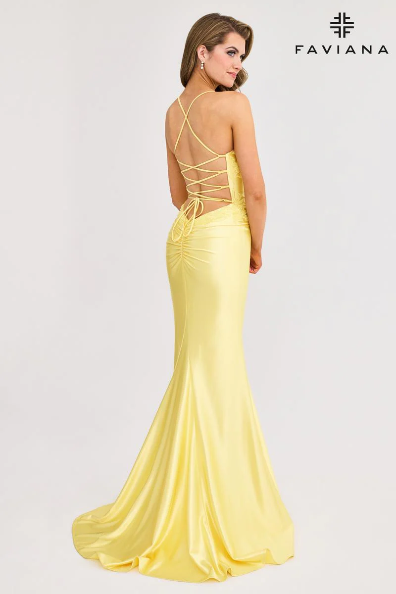 Faviana Satin Lace V-Neck Prom Dress 11010 - Image 26
