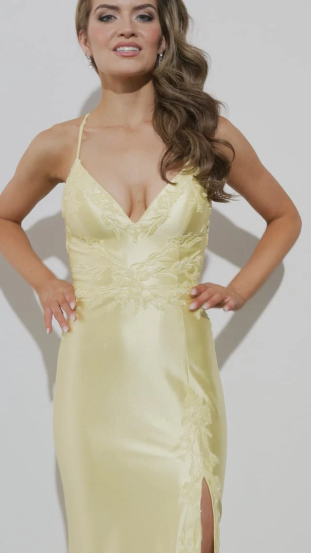 Faviana Satin Lace V-Neck Prom Dress 11010 - Image 38