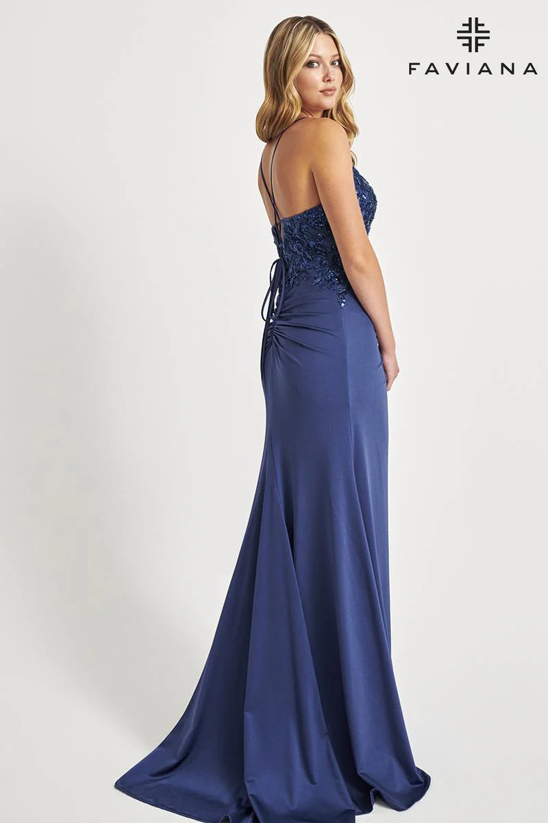 Faviana Ruched Lace Prom Dress 11018 - Image 2