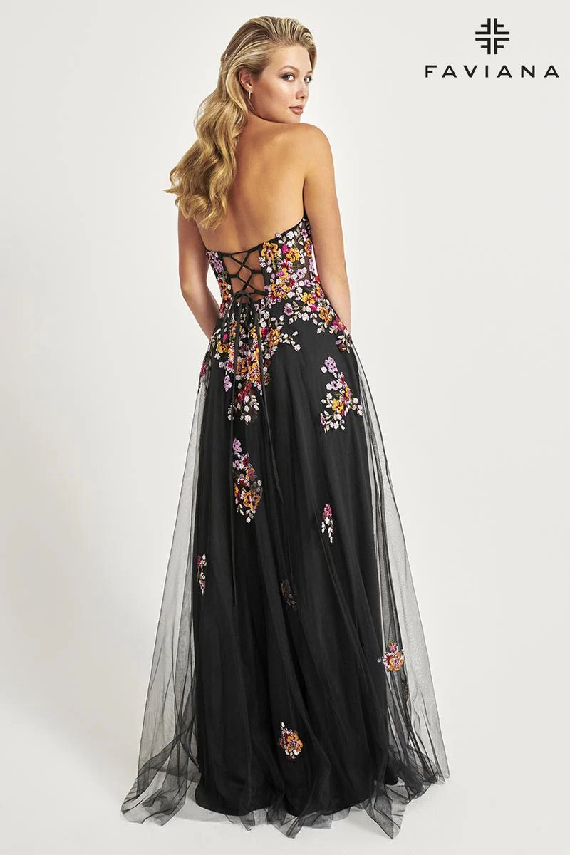 Faviana Floral A-Line Strapless Prom Dress 11028 - Image 2