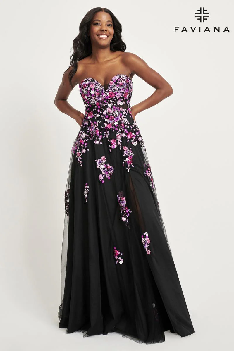 Faviana Floral A-Line Strapless Prom Dress 11028 - Image 3