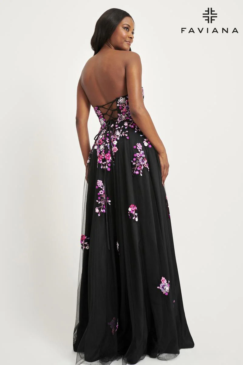 Faviana Floral A-Line Strapless Prom Dress 11028 - Image 4