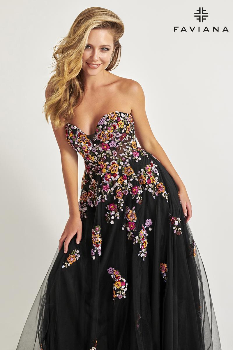 Faviana Floral A-Line Strapless Prom Dress 11028 - Image 8
