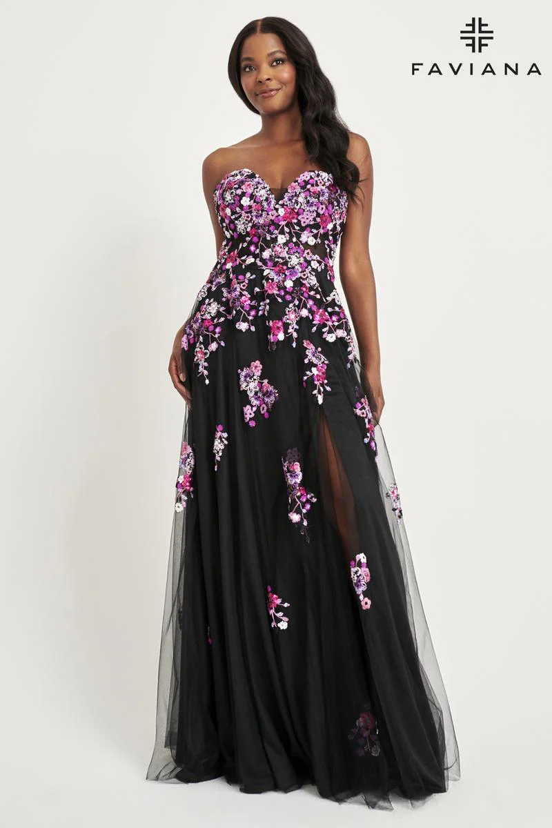 Faviana Floral A-Line Strapless Prom Dress 11028 - Image 9