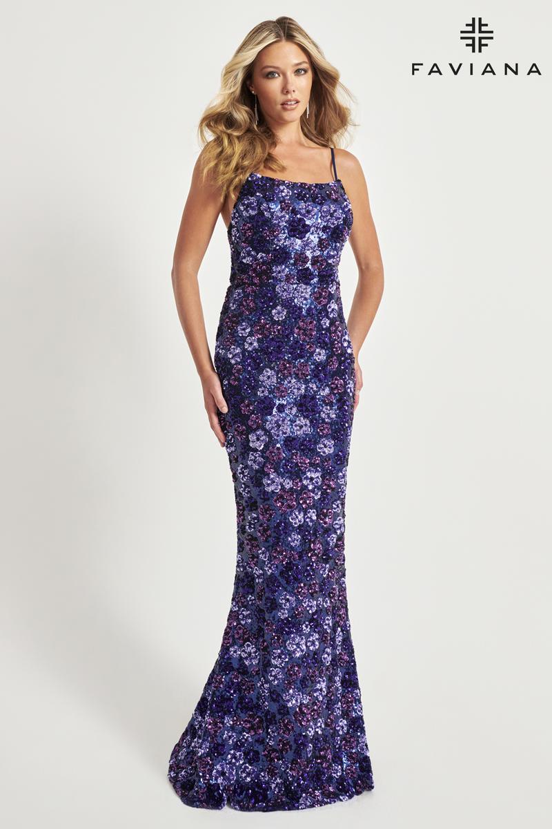 Faviana Long Floral Sequin Prom Dress 11037 - Image 2