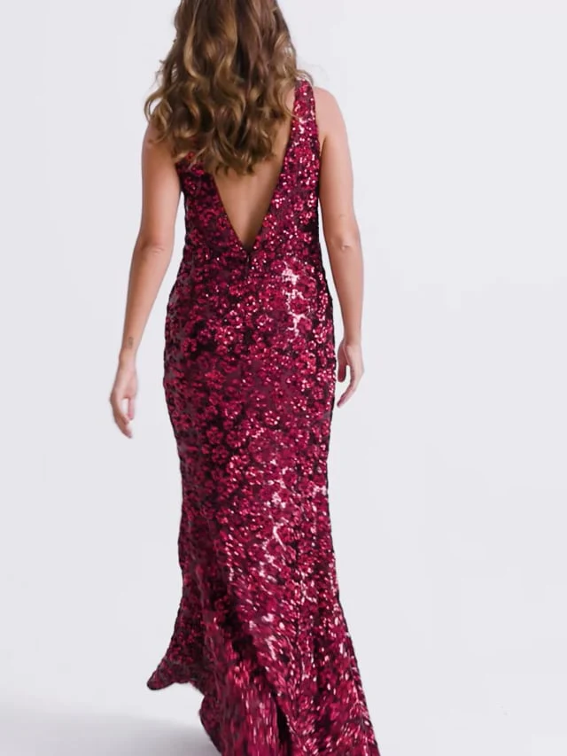 Faviana Floral Beaded Long Prom Dress 11038