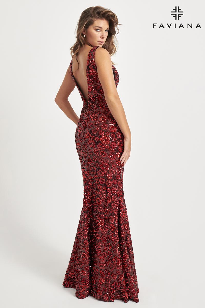 Faviana Floral Beaded Long Prom Dress 11038 - Image 3