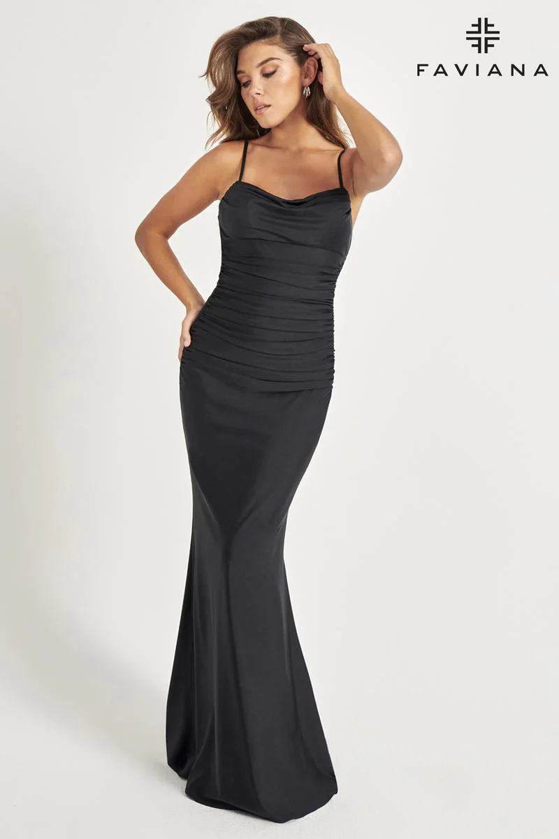 Faviana Low Back Ruched Prom Dress 11072 - Image 3