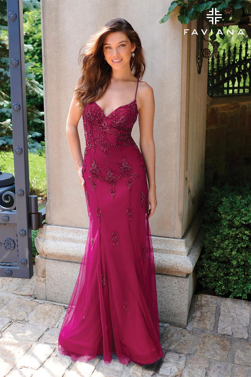 Faviana Beaded Lace Applique Prom Dress 11227 - Image 3