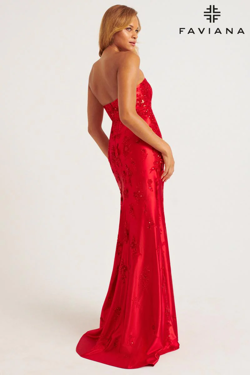 Faviana Strapless Satin Lace Prom Dress 11228 - Image 2