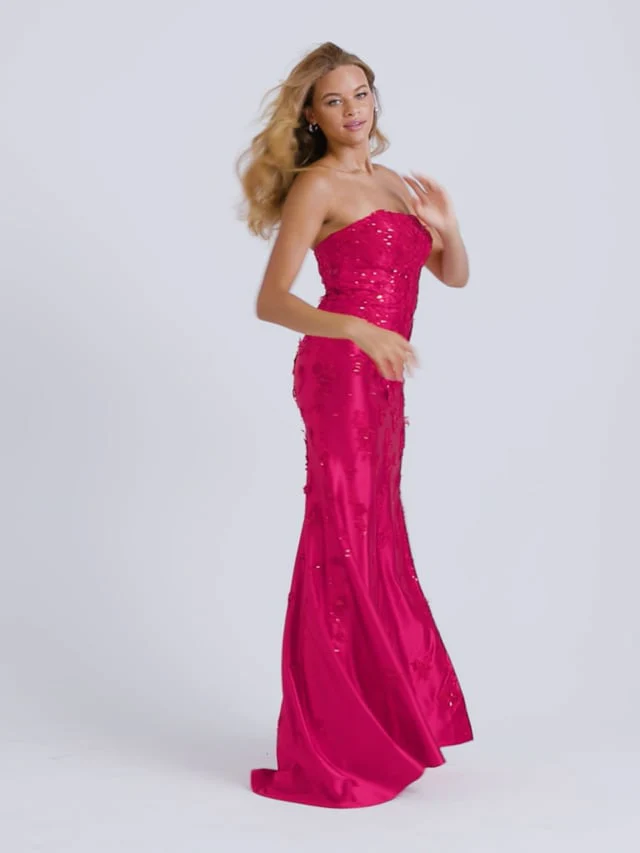 Faviana Strapless Satin Lace Prom Dress 11228 - Image 6
