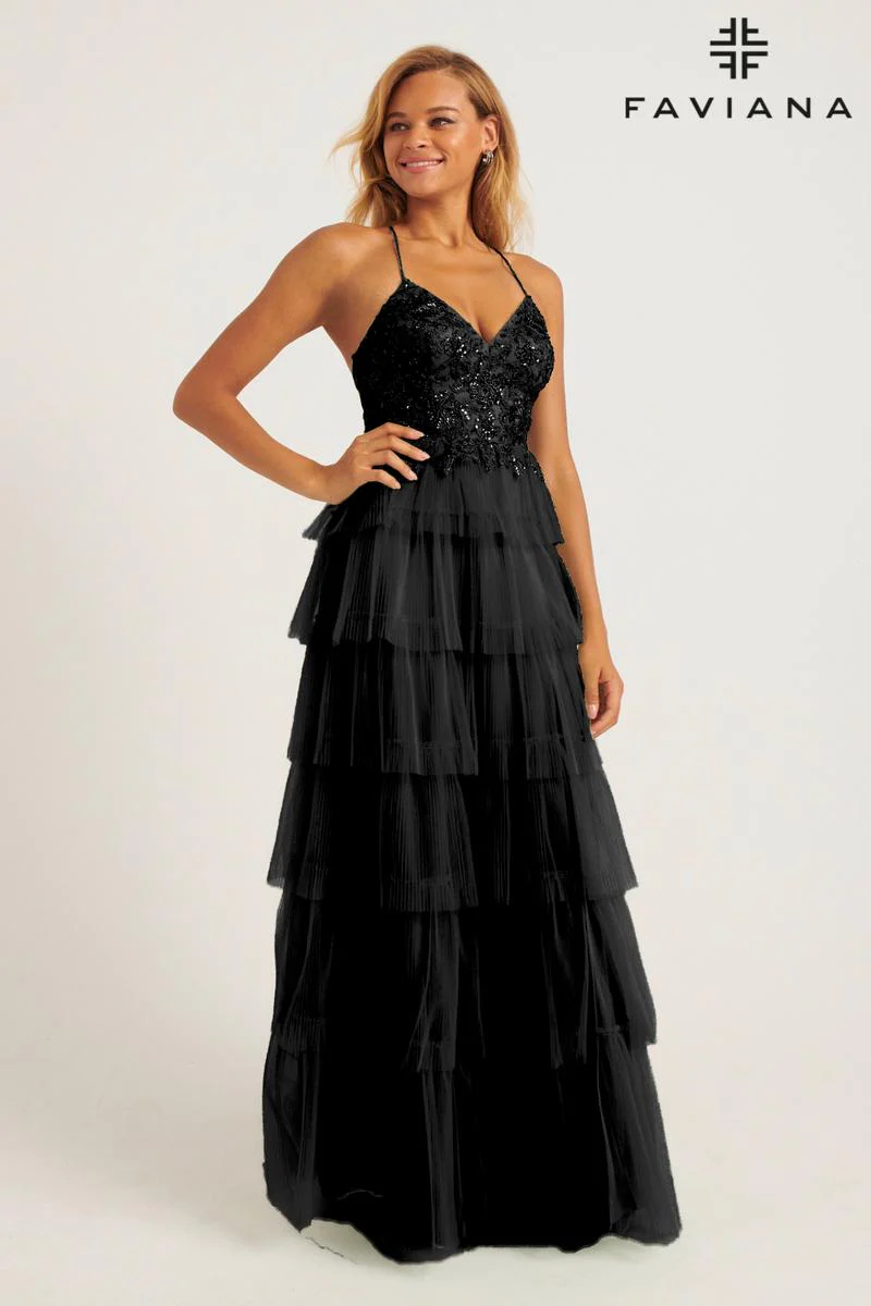 Faviana Open Back Tulle Ruffle Prom Dress 11231 - Image 3