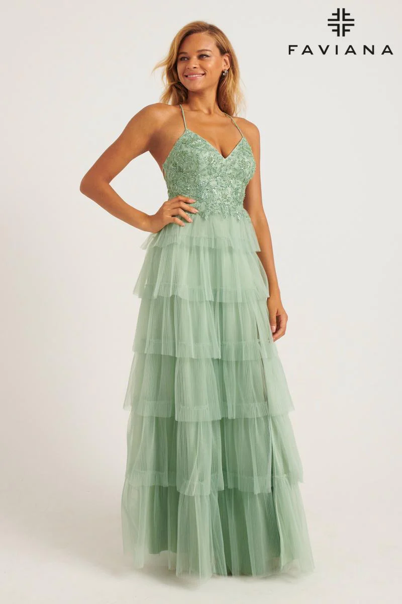Faviana Open Back Tulle Ruffle Prom Dress 11231 - Image 4