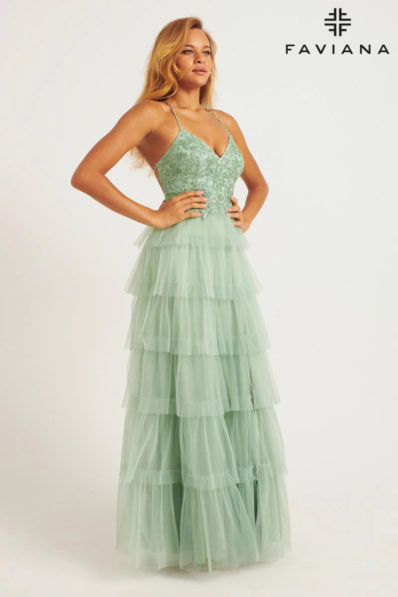 Faviana Open Back Tulle Ruffle Prom Dress 11231 - Image 6