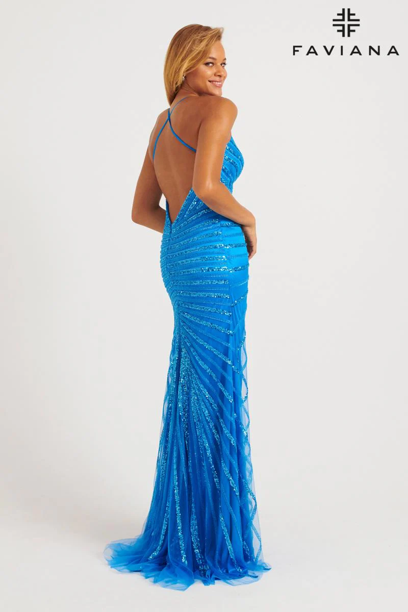 Faviana V-Neck Sequin Prom Dress 11242 - Image 2