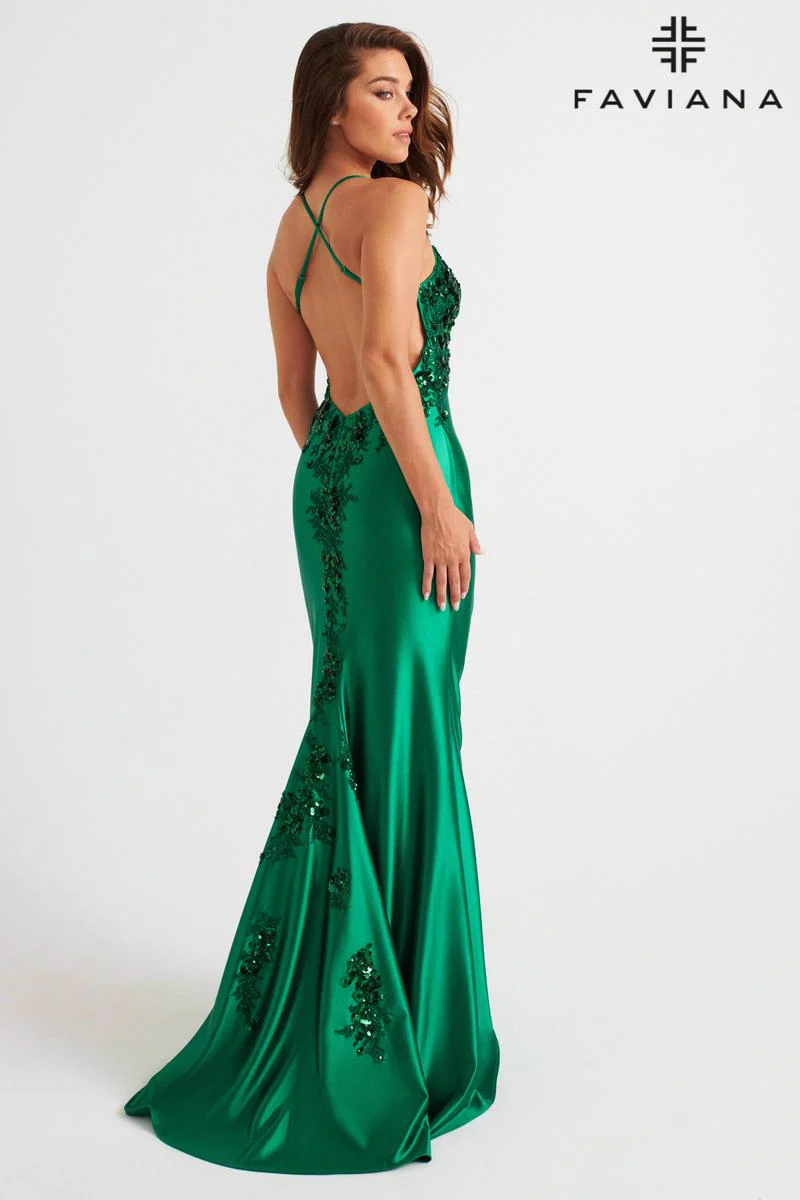 Faviana Tight Satin Open Back Prom Dress 11247 - Image 2