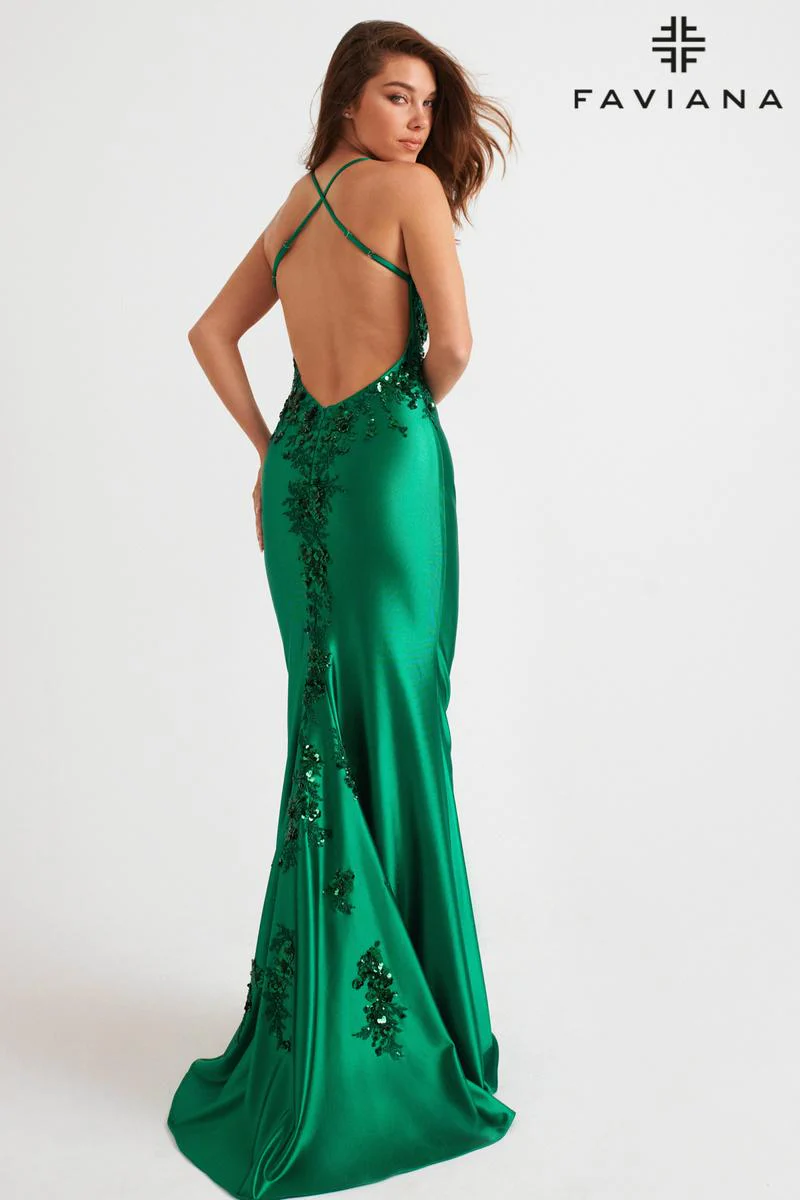 Faviana Tight Satin Open Back Prom Dress 11247 - Image 3