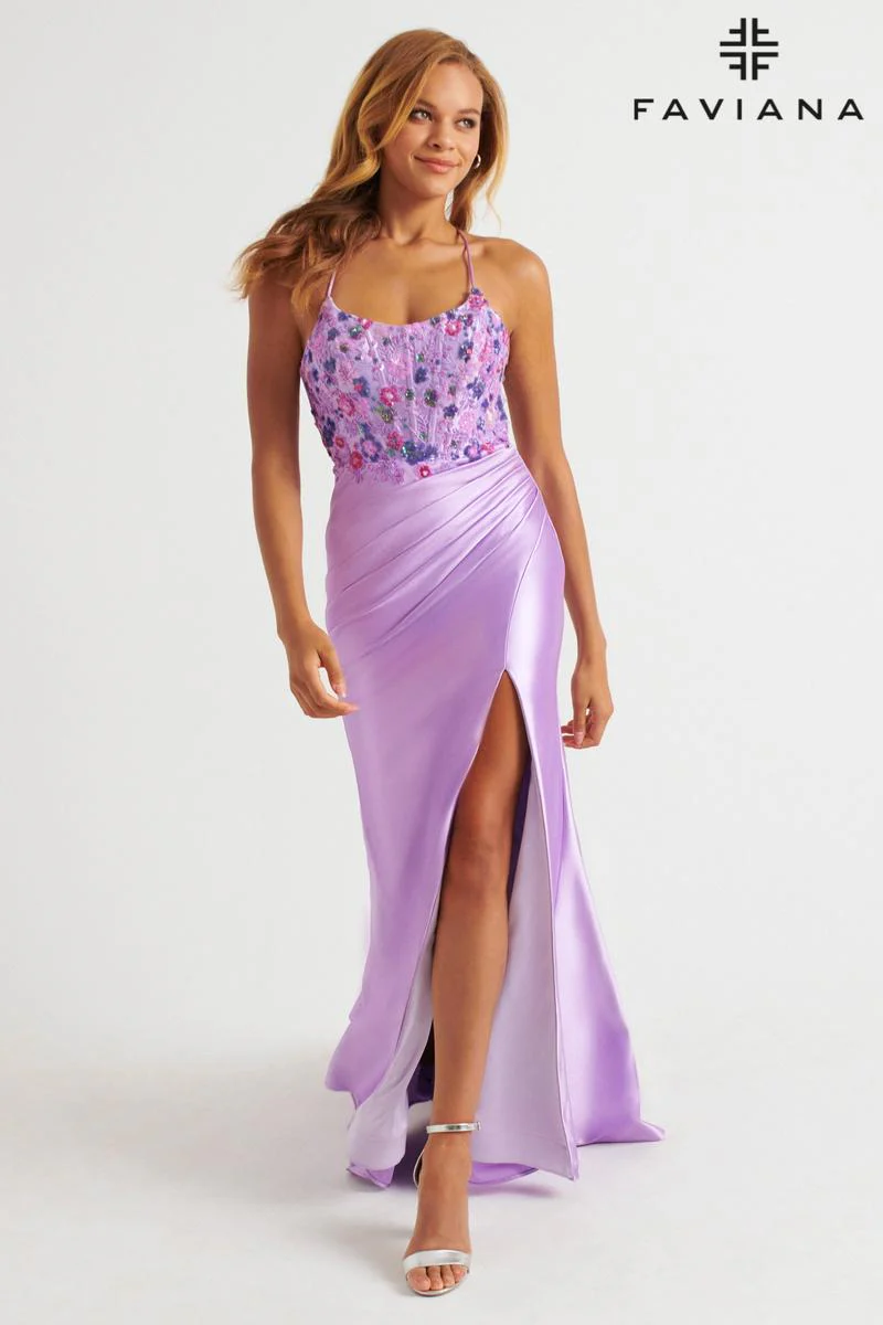 Faviana Ruched Lace Corset Prom Dress 11252 - Image 5
