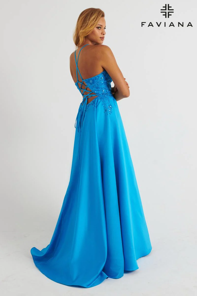Faviana A-Line Satin Lace Prom Dress 11260 - Image 2