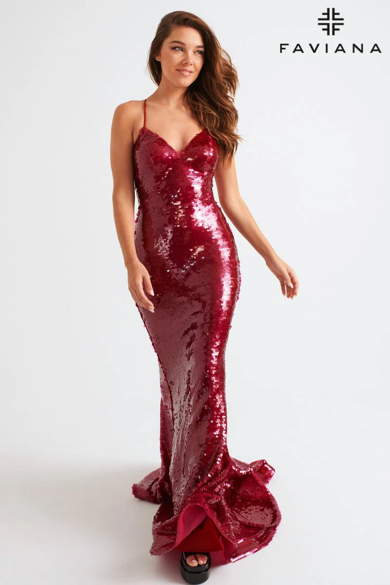 Faviana Glam Sequin Open Back Prom Dress 11261 - Image 3