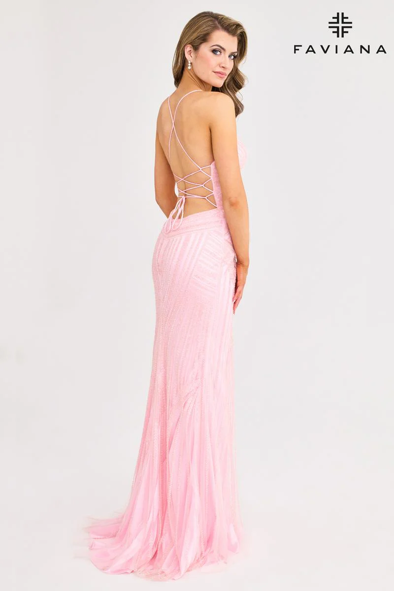 Faviana Beaded V-Neck Open Back Prom Dress 11270 - Image 17