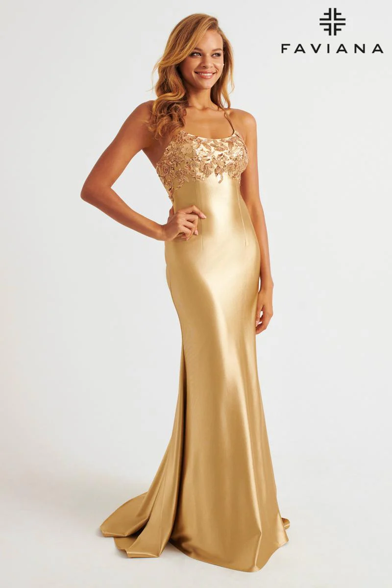 Faviana Sequin Applique Satin Prom Dress E11201 - Image 10