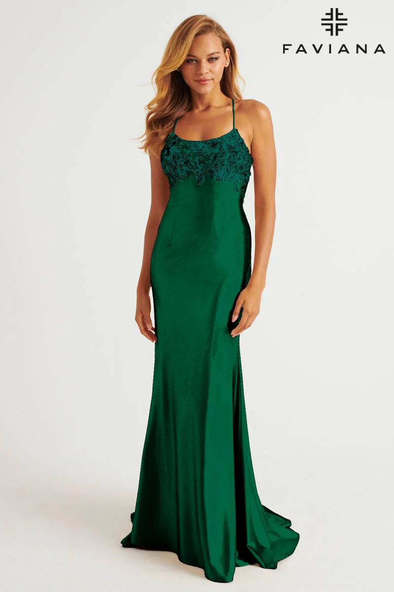Faviana Sequin Applique Satin Prom Dress E11201 - Image 8