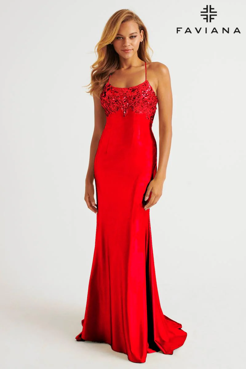 Faviana Sequin Applique Satin Prom Dress E11201 - Image 9