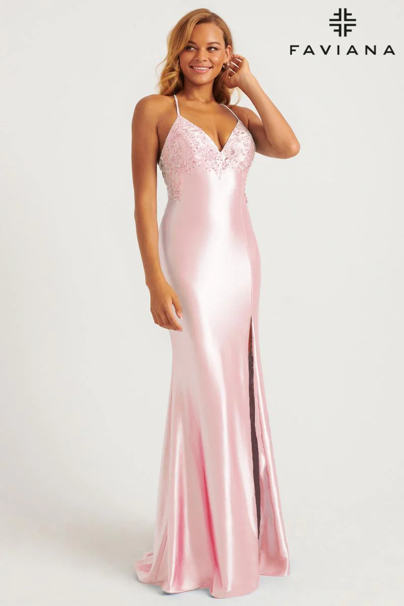 Faviana V-Neck Ruched Lace-up Back Prom Dress E11240 - Image 3