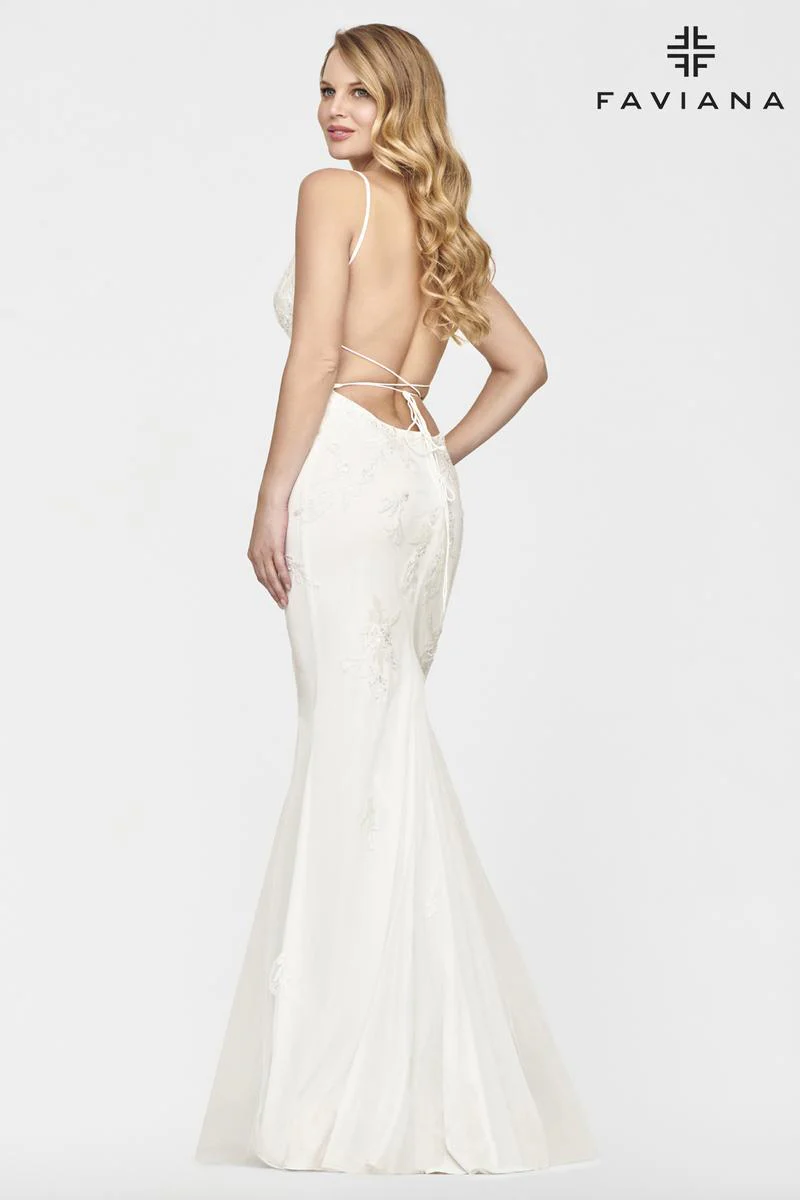 Faviana Long Lace Prom Dress S10633 - Image 7