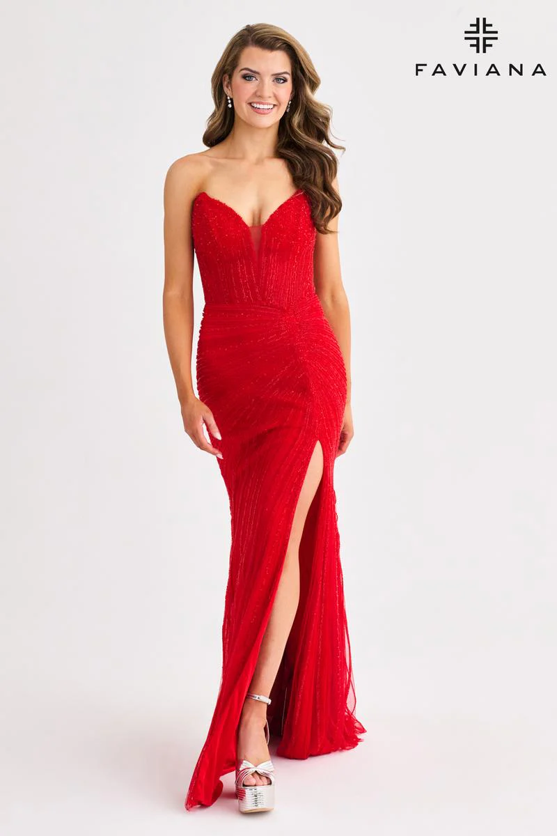 Faviana Elegant Strapless Beaded Prom Dress 11410 - Image 2