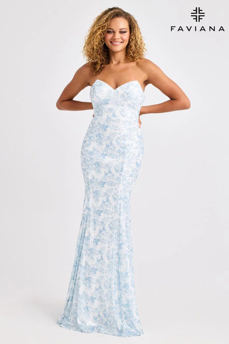 Faviana Fit and Flare Strapless Print Prom Dress 11441