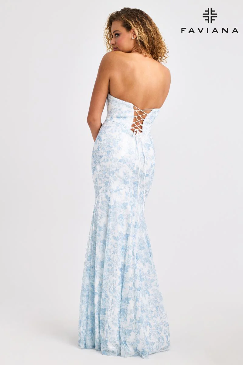Faviana Fit and Flare Strapless Print Prom Dress 11441 - Image 2