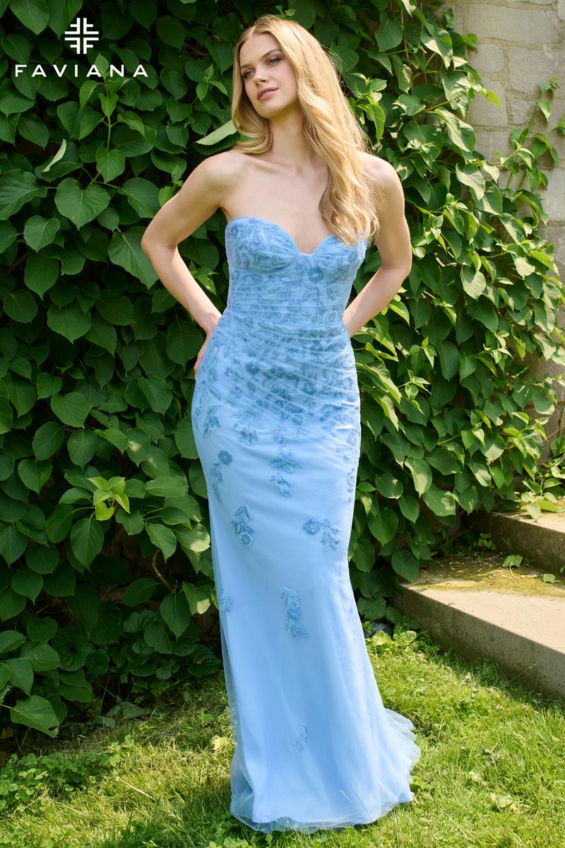 Faviana Floral Strapless Prom Dress 11472 - Image 3
