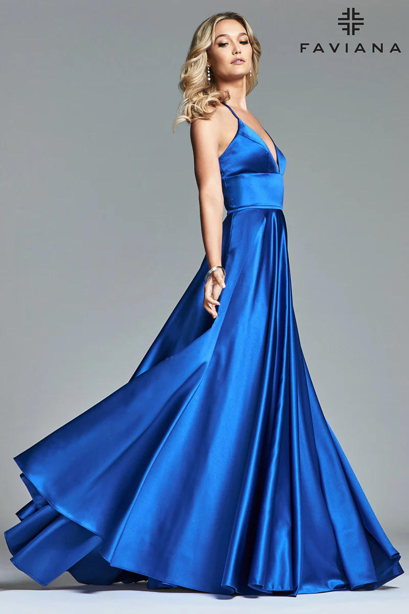 Faviana V-Neck Satin A-Line Prom Dress S10252 - Image 10