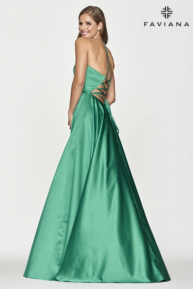 Faviana V-Neck Satin A-Line Prom Dress S10252 - Image 3