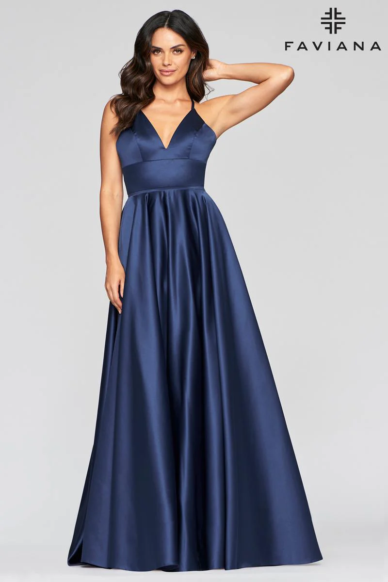 Faviana V-Neck Satin A-Line Prom Dress S10252 - Image 4