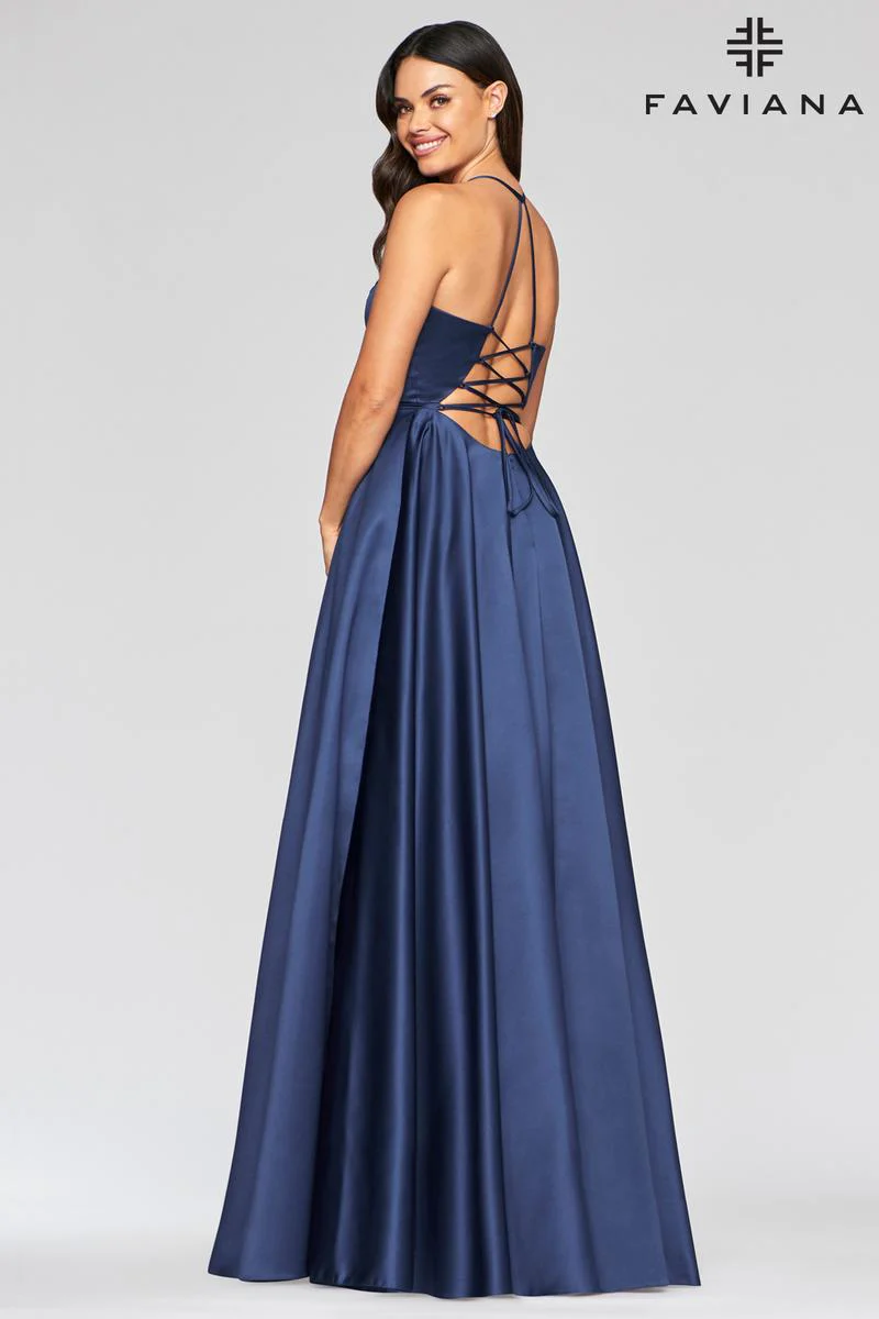Faviana V-Neck Satin A-Line Prom Dress S10252 - Image 5
