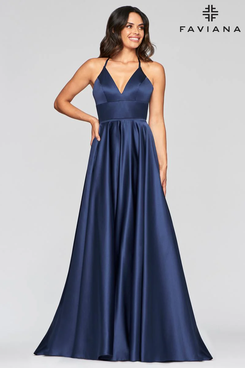 Faviana V-Neck Satin A-Line Prom Dress S10252 - Image 6