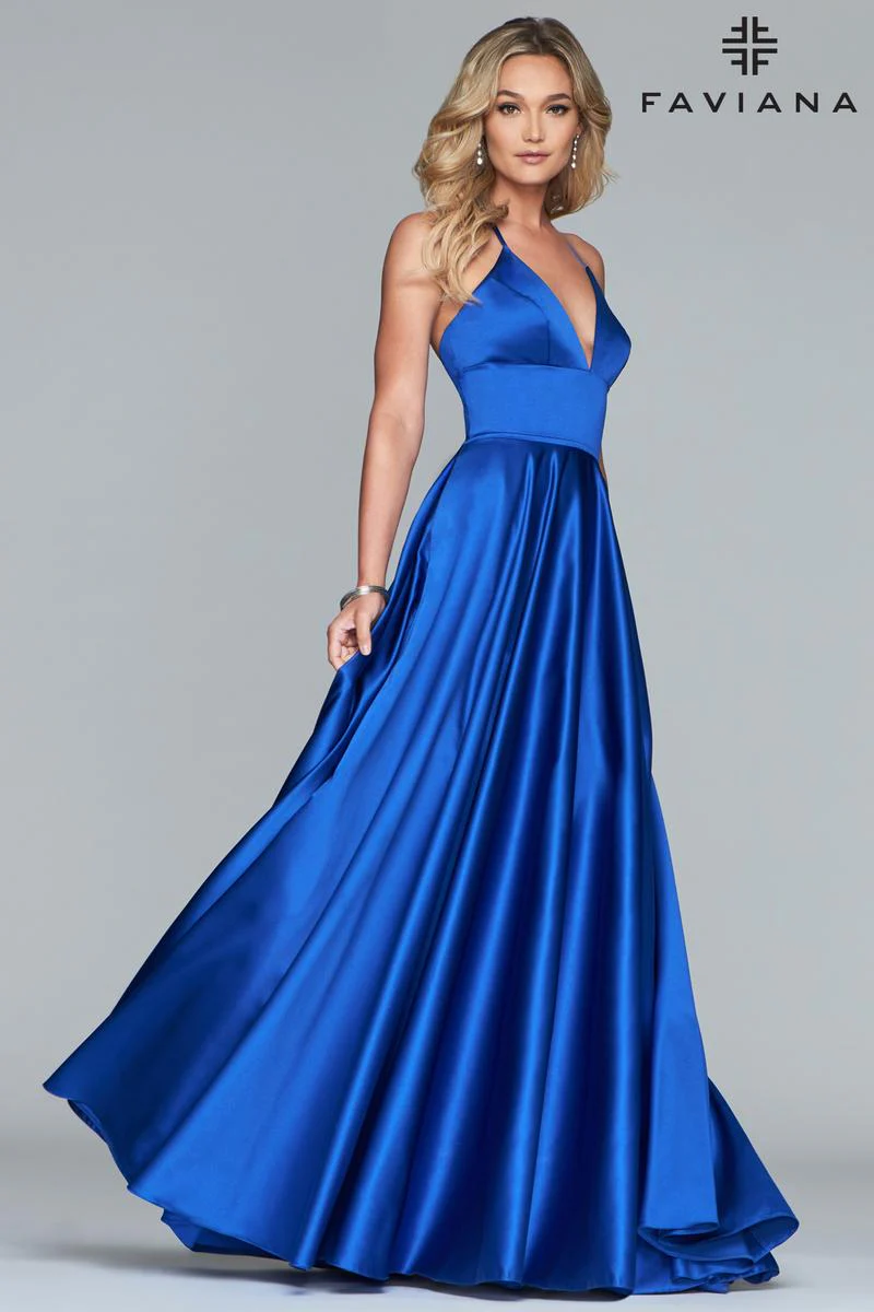 Faviana V-Neck Satin A-Line Prom Dress S10252 - Image 8