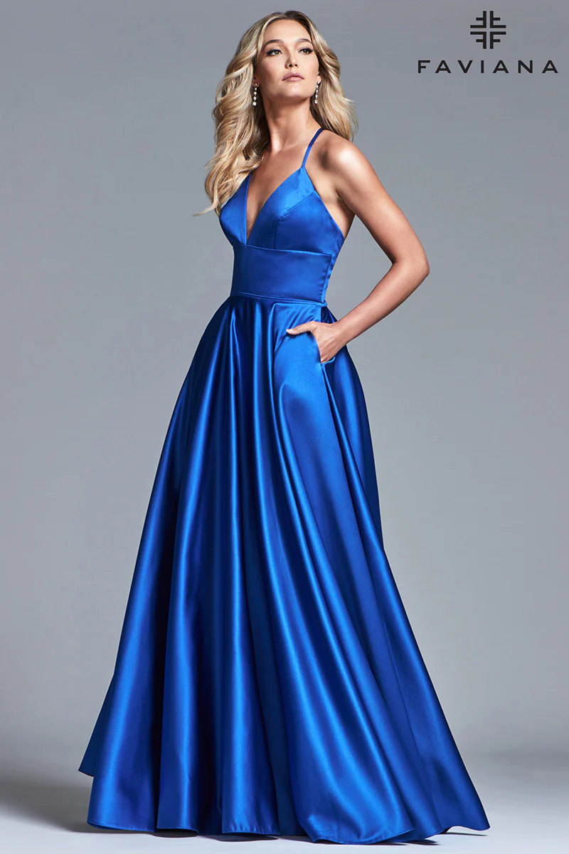 Faviana V-Neck Satin A-Line Prom Dress S10252 - Image 9